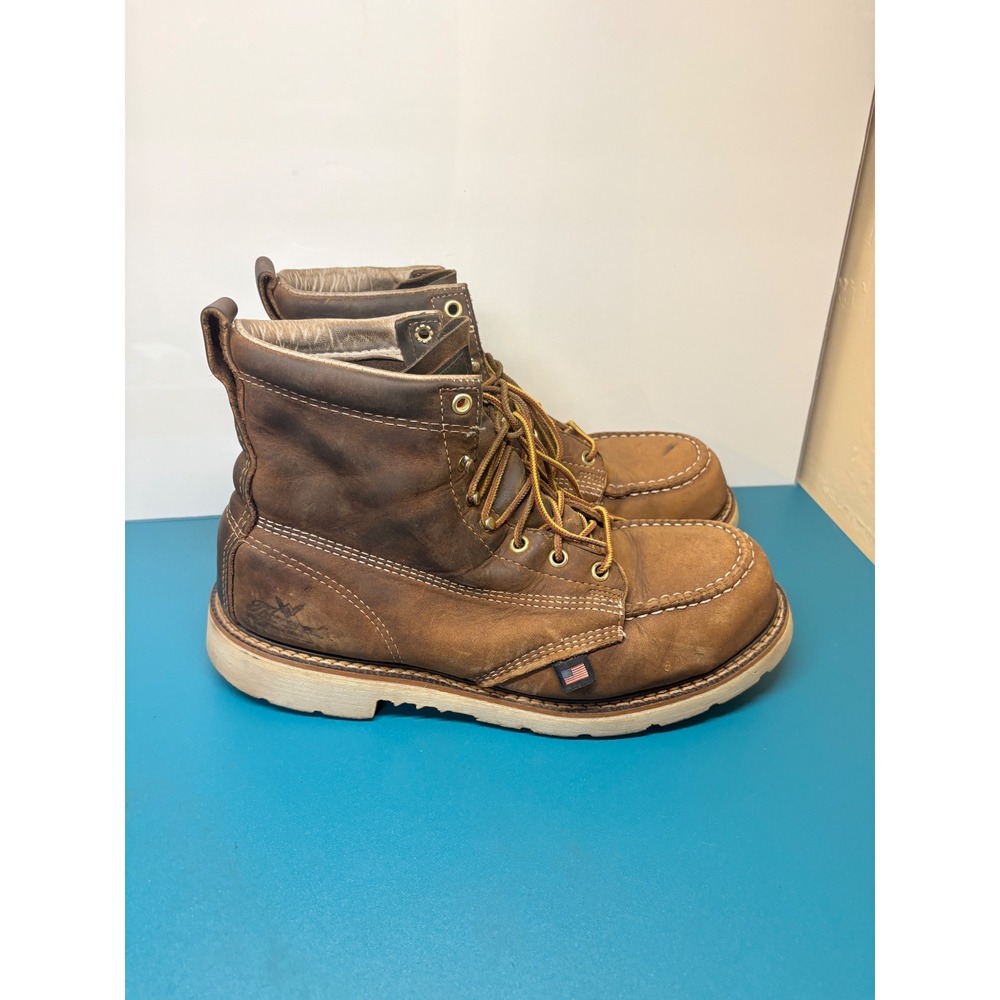 Thorogood Mens 10D Brown Saddle Leather Moc Steel Toe Work Lace Up Boots